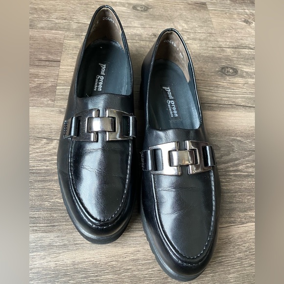 Paul Green Shoes - Paul Green Womens Black Loafers with Silver Buckle Size 7.5 (5)